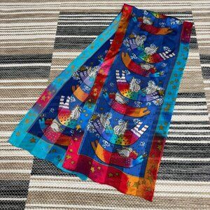 Laurel Burch Multicolor Whimsical Angel Cats Rectangular Scarf Hippie Boho Artsy